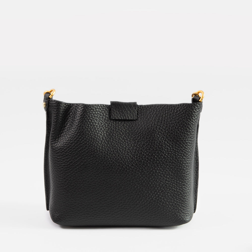black pebbled leather handbag with gold hardware 