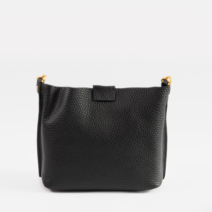 black pebbled leather handbag with gold hardware 