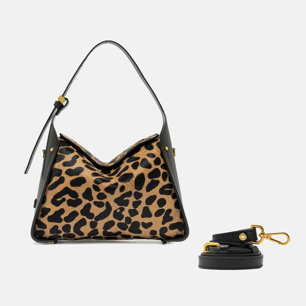 leopard print leather and pony hair handbag with detachable leather crossbody strap