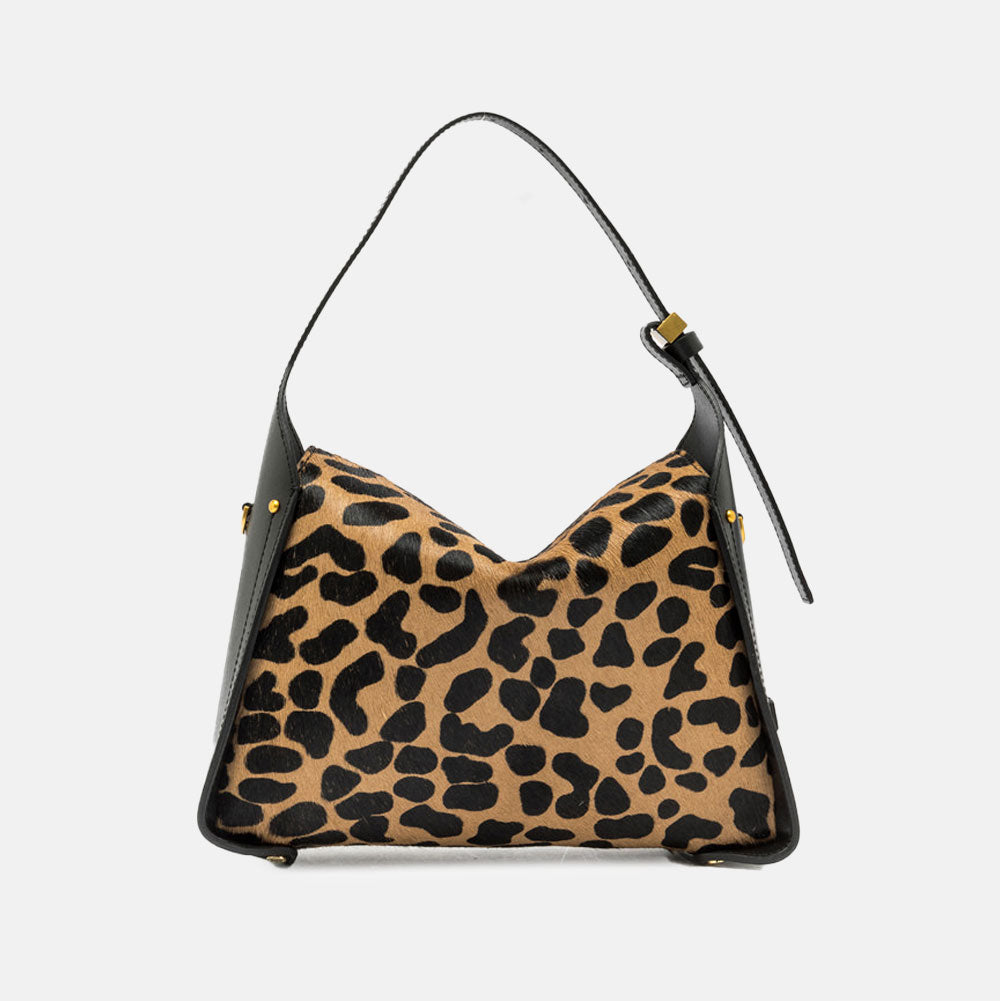 leopard print leather and pony hair handbag
