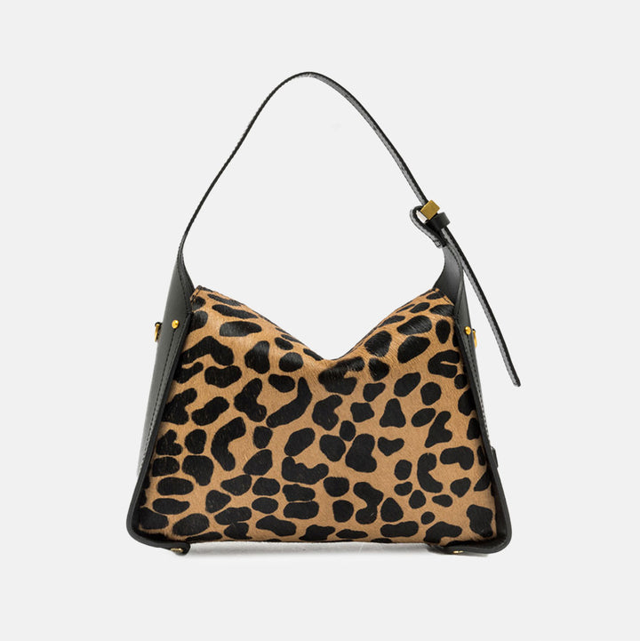 leopard print leather and pony hair handbag