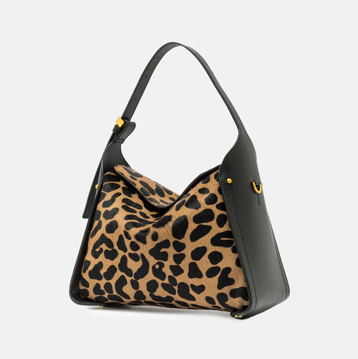leopard print leather and pony hair handbag