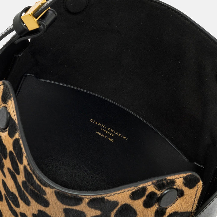leopard print leather and pony hair handbag with canvas lined internal compartment