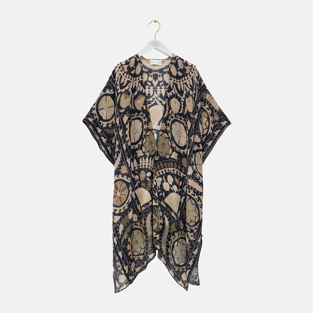 dark grey with beige pattern throwover top