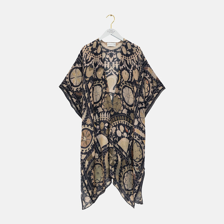 dark grey with beige pattern throwover top