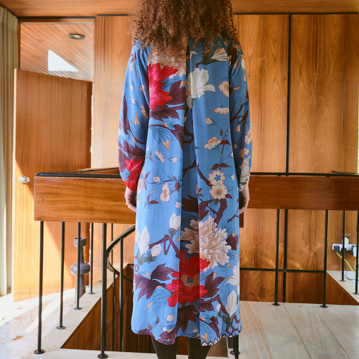 Blue Magnolia Crepe Dress