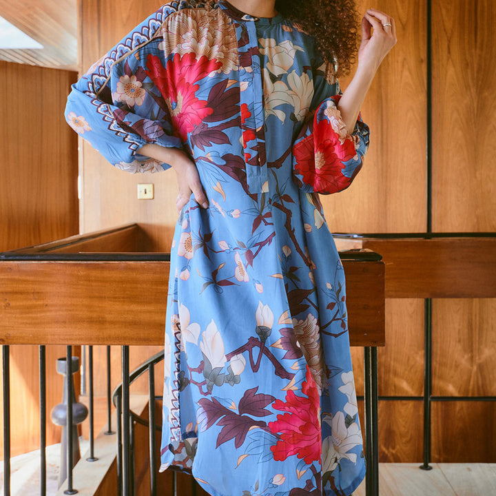 Blue Magnolia Crepe Dress