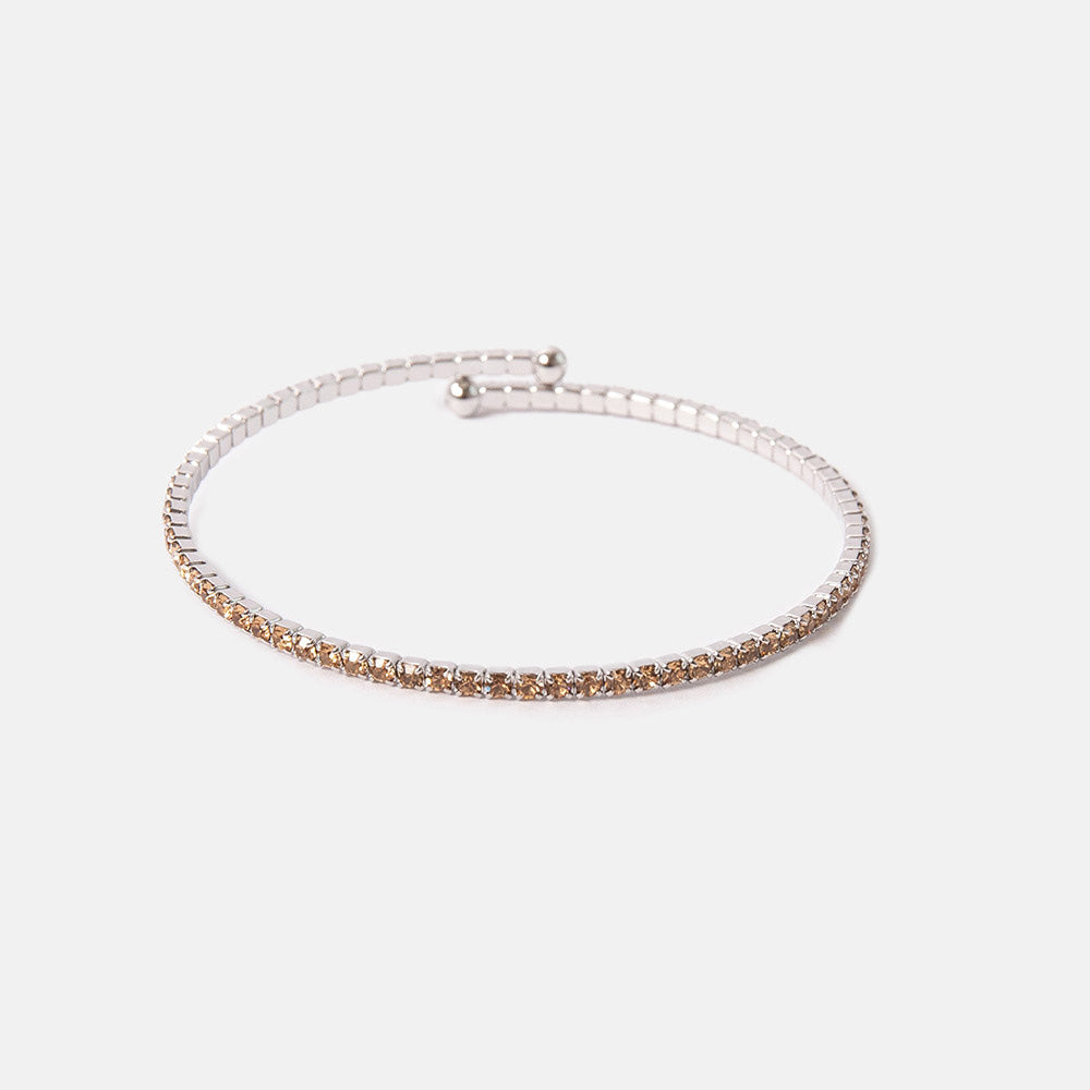 slim sliver bangle set with taupe brown crystal