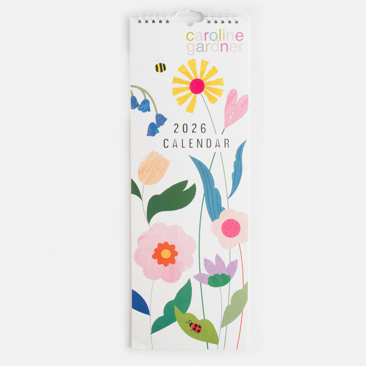 2026 slim wall calendar featuring a front cover design of colourful flowers