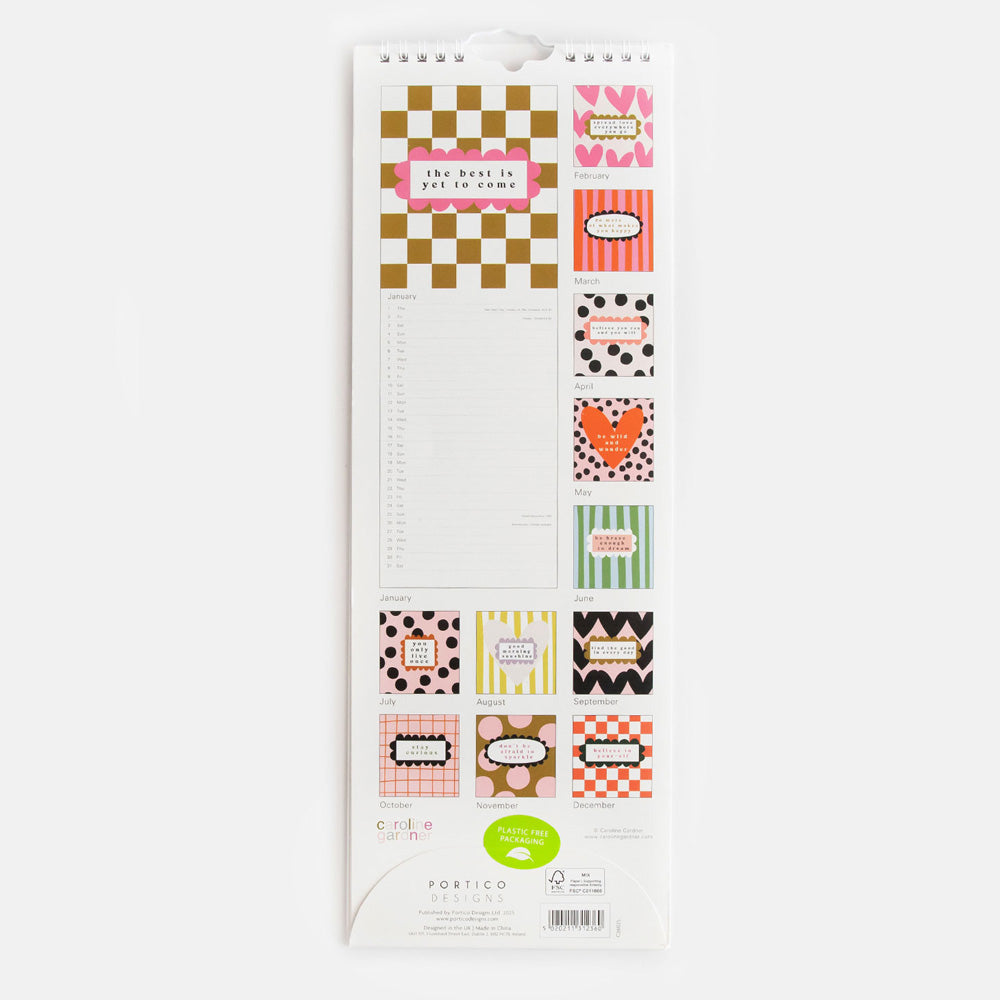 2026 slim wall calendar with back cover showing each months design