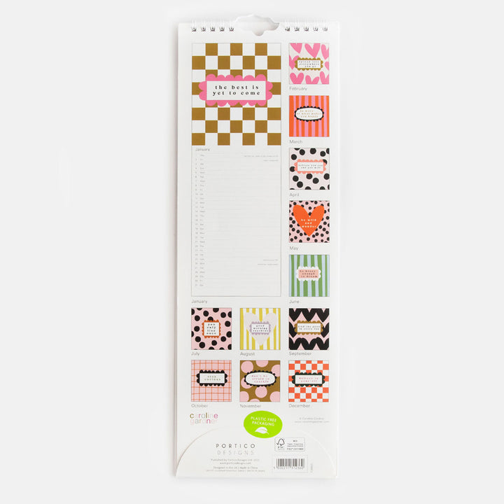 2026 slim wall calendar with back cover showing each months design