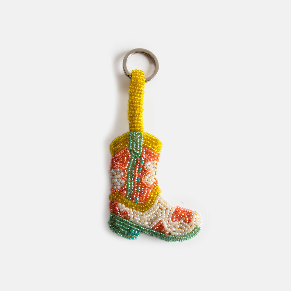 multicoloured beaded keyring in a cowboy boot shape
