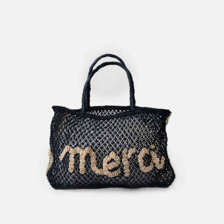 Navy Blue Merci Jute Shopper Bag