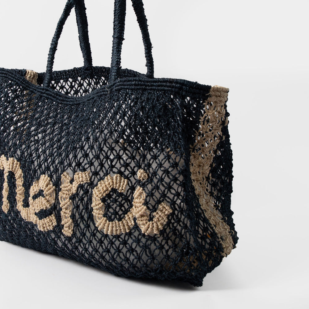 Navy Blue Merci Jute Shopper Bag
