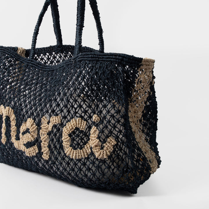 Navy Blue Merci Jute Shopper Bag