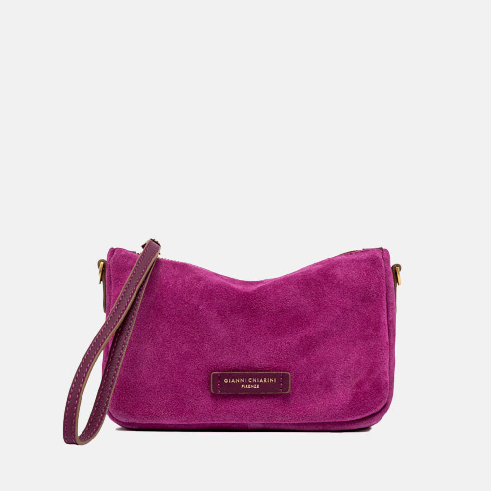 bright pink suede wristlet pouch bag with pink leather wrist strap