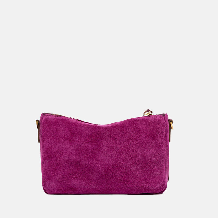 bright pink suede wristlet pouch bag with pink leather wrist strap