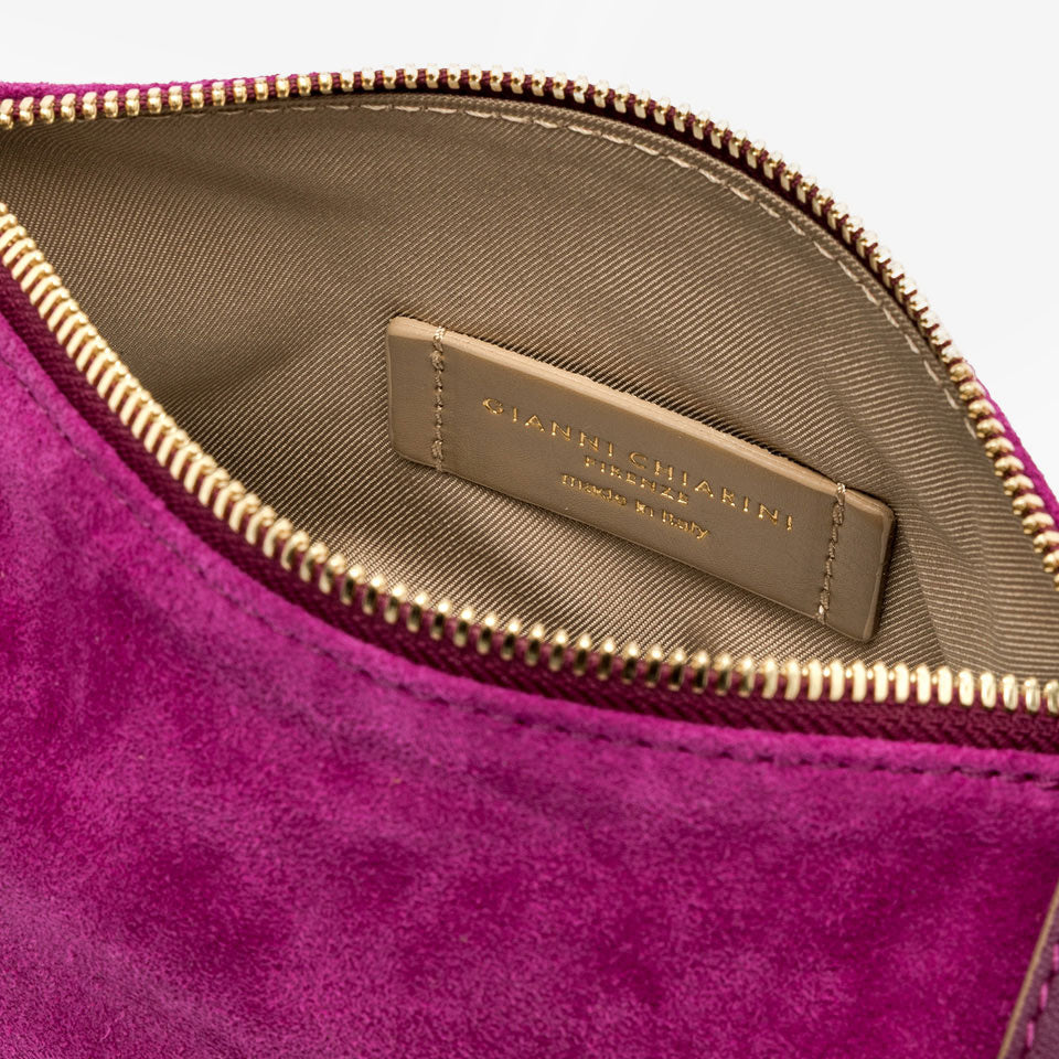 bright pink suede wristlet pouch bag with pink leather wrist strap