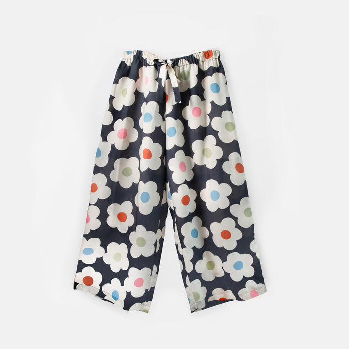 Floral patterned palazzo pants on a white background