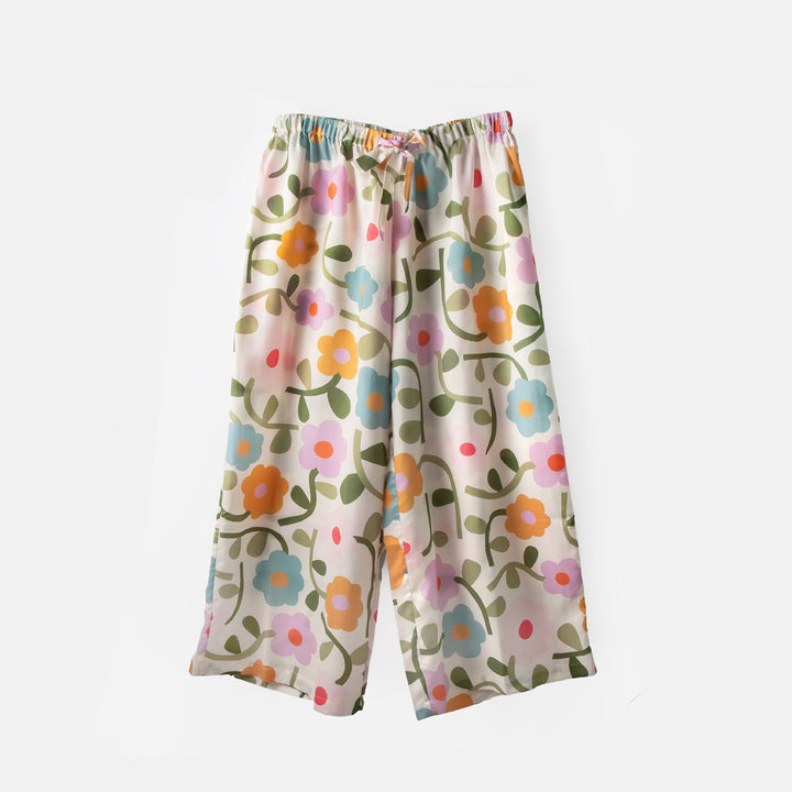 Floral-patterned pants on a white background