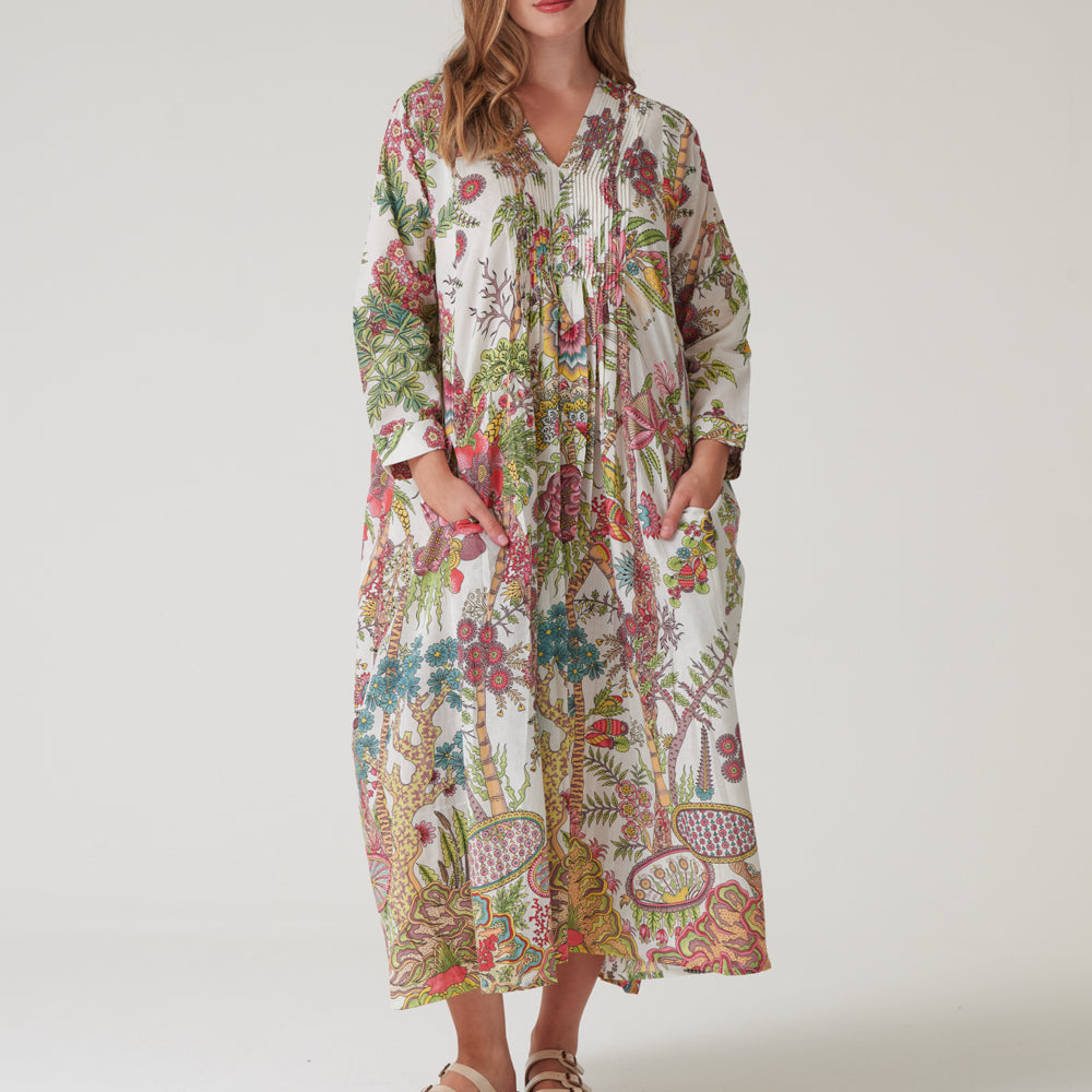 Ecru Boho Gardens Pinch Pleat Dress