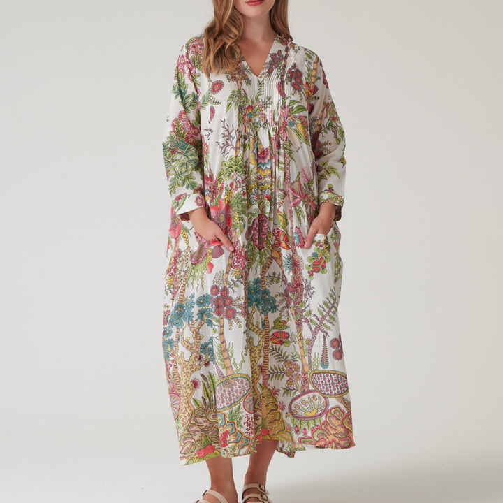 Ecru Boho Gardens Pinch Pleat Dress