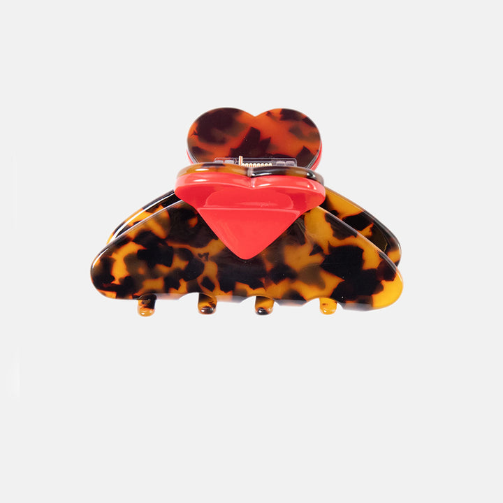 Tortoiseshell & Red Heart Hair Claw