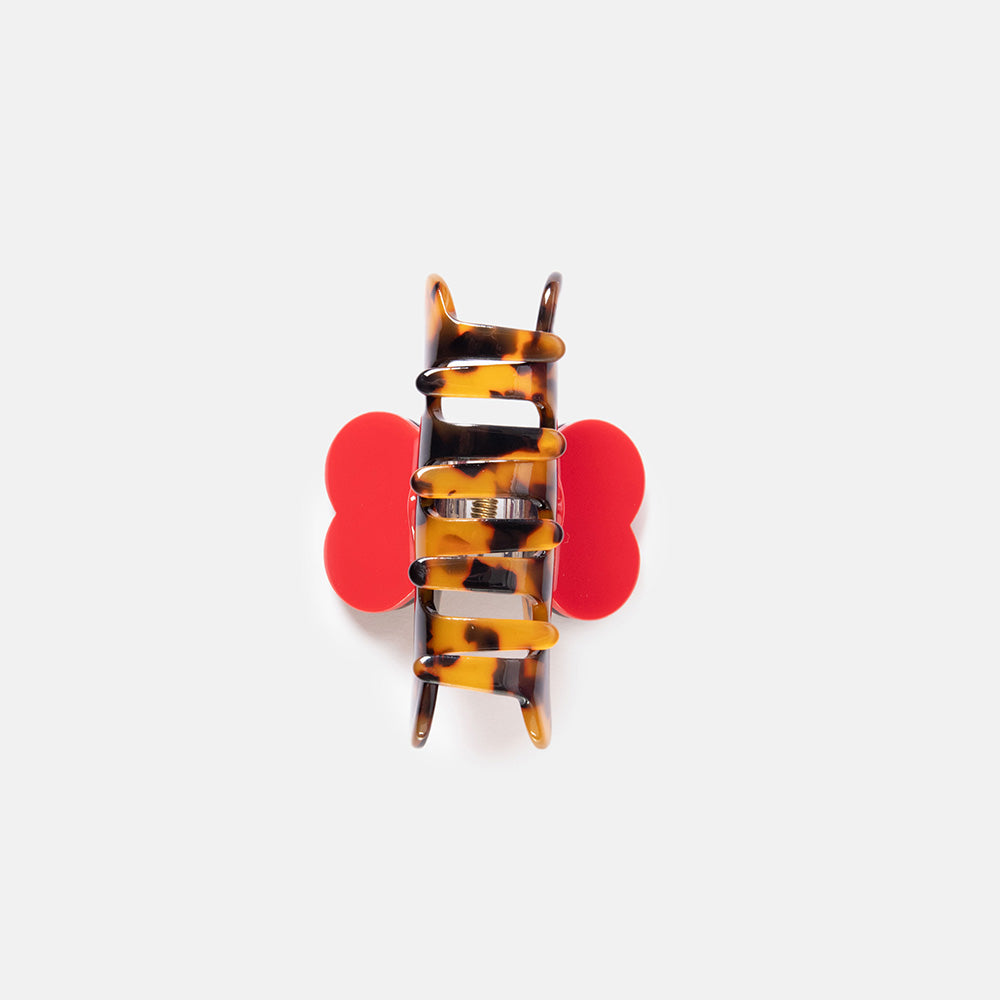 Tortoiseshell & Red Heart Mini Hair Claw