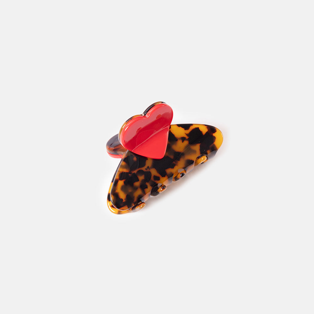 Tortoiseshell & Red Heart Mini Hair Claw