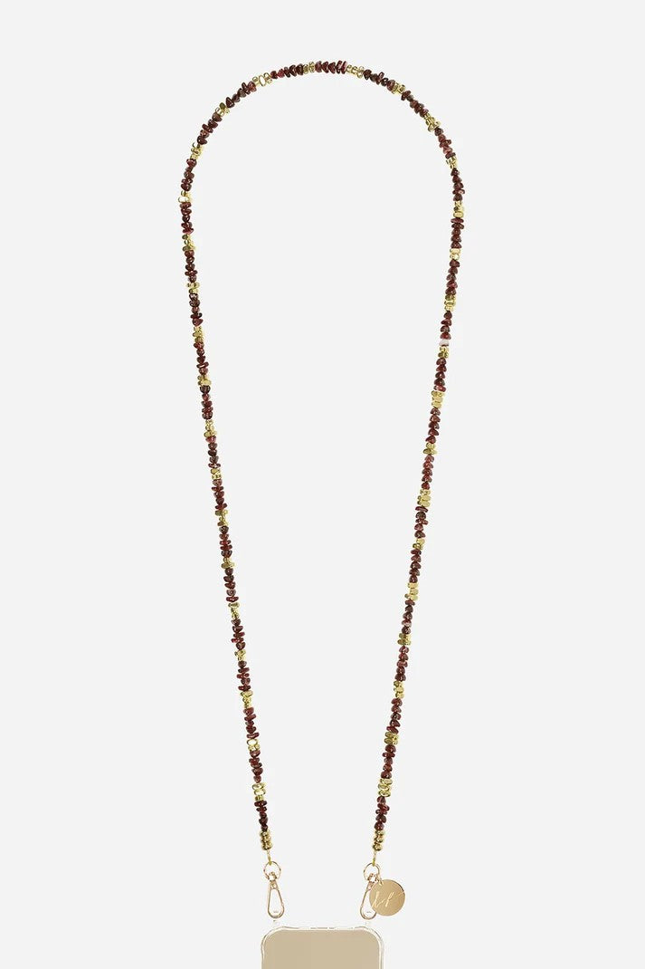 Beaded long phone chain on a white background