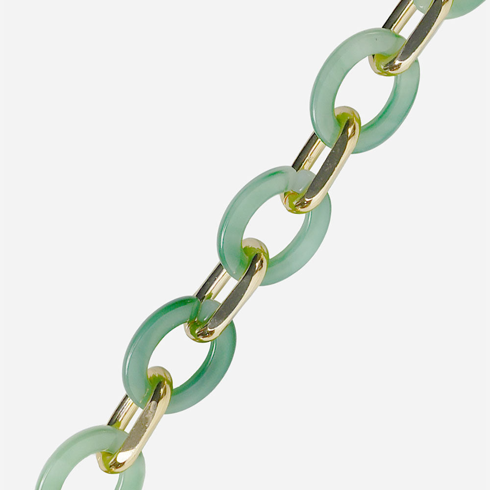 green resin and gold metal link long phone chain