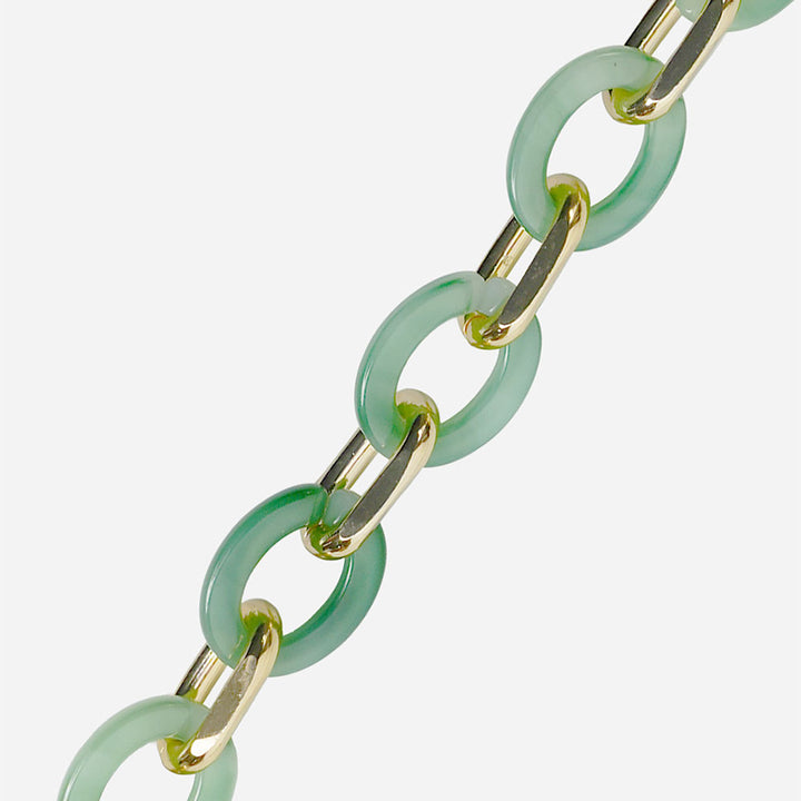green resin and gold metal link long phone chain