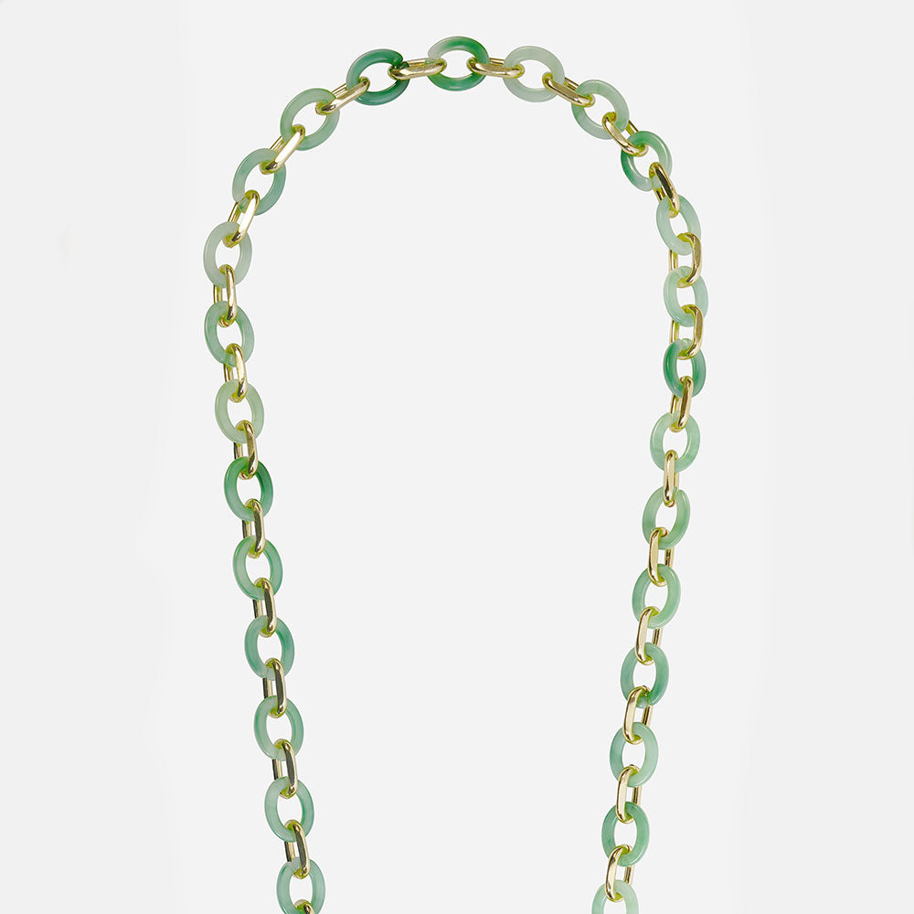 green resin and gold metal link long phone chain
