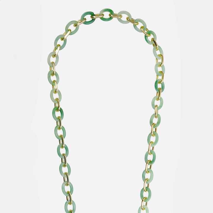 green resin and gold metal link long phone chain
