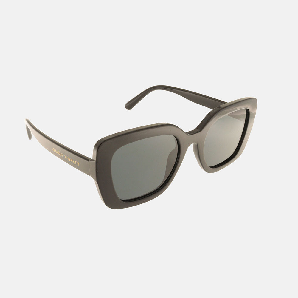 Sunglasses with a metallic frame on a light gray background