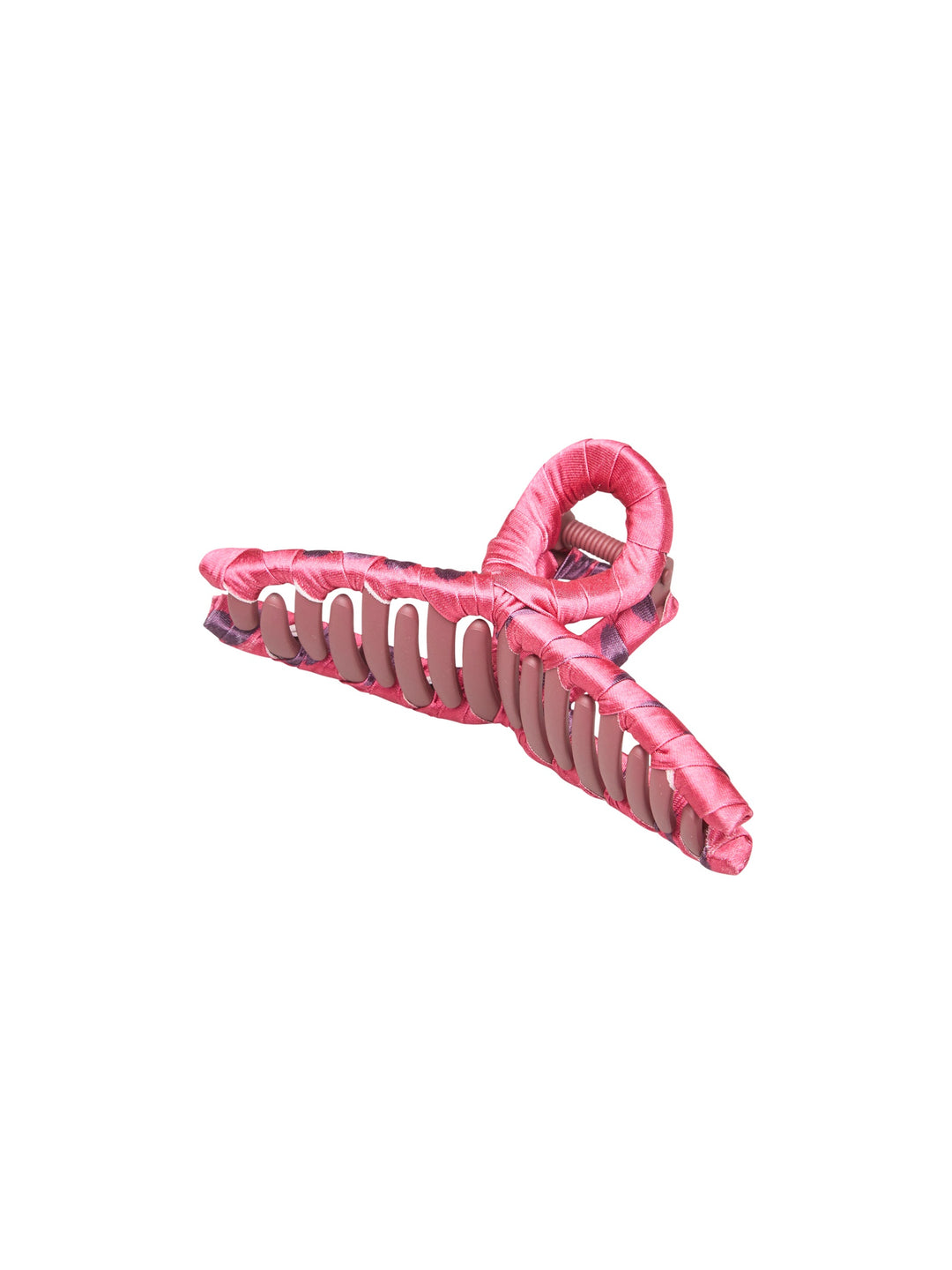 A large cotton claw hair clip in a glossy pink color, shown on a plain white background.