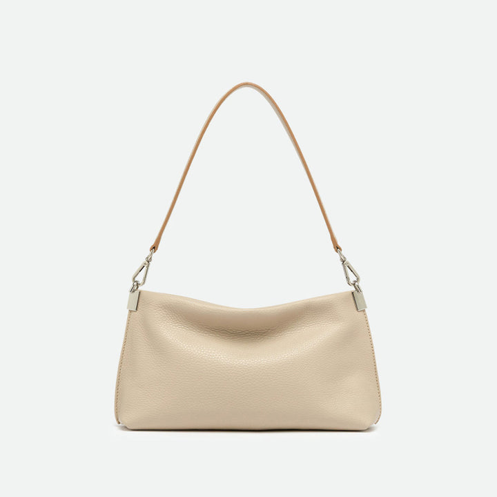 Slim cream leather shoulder bag with a short shoulder strap