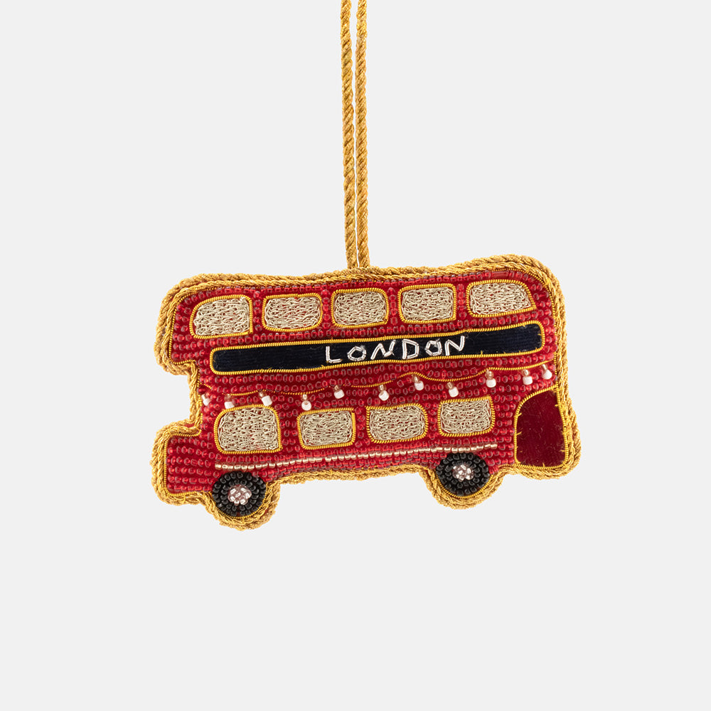 Red London Bus Beaded Christmas Tree Decoration