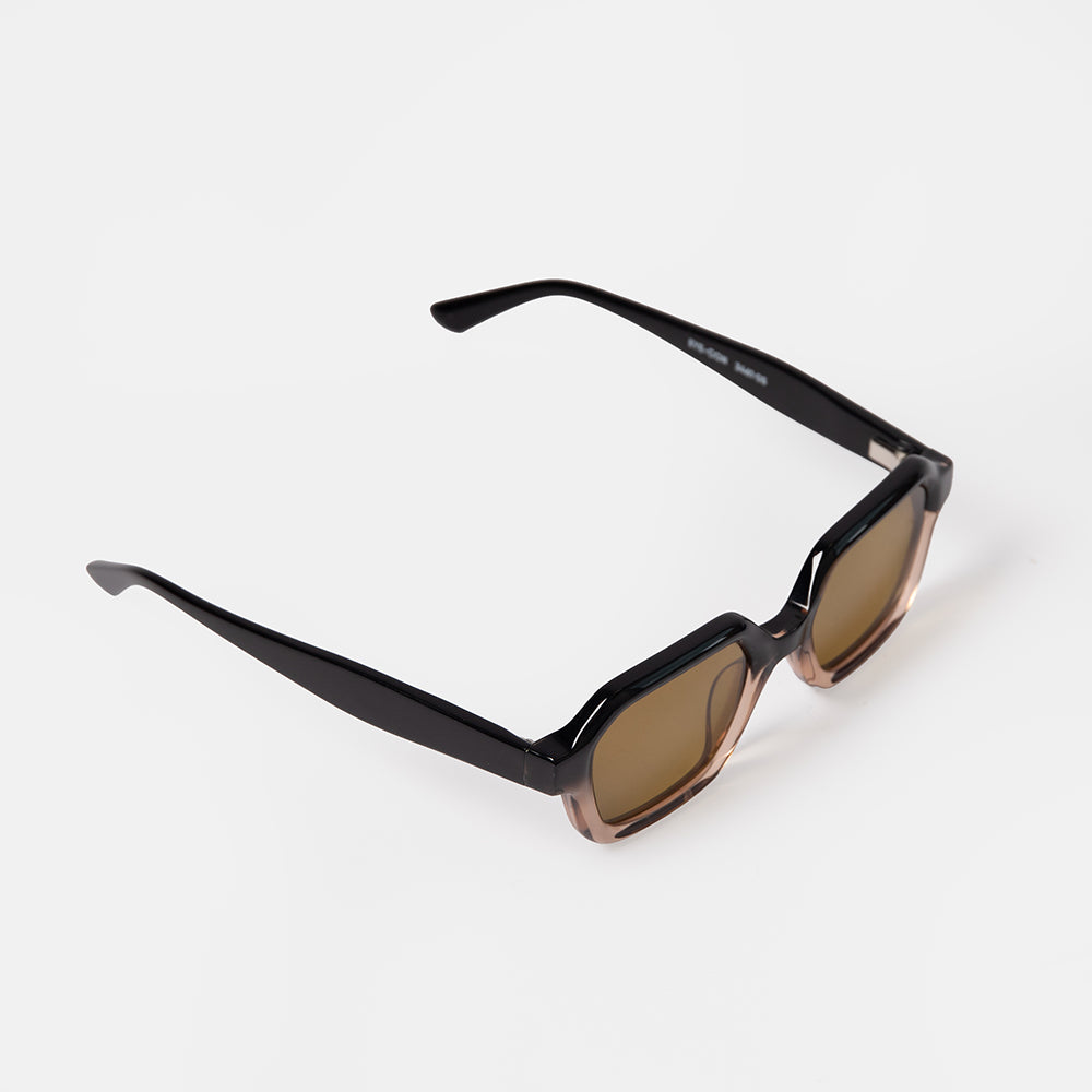 Black sunglasses with brown lenses on a white background