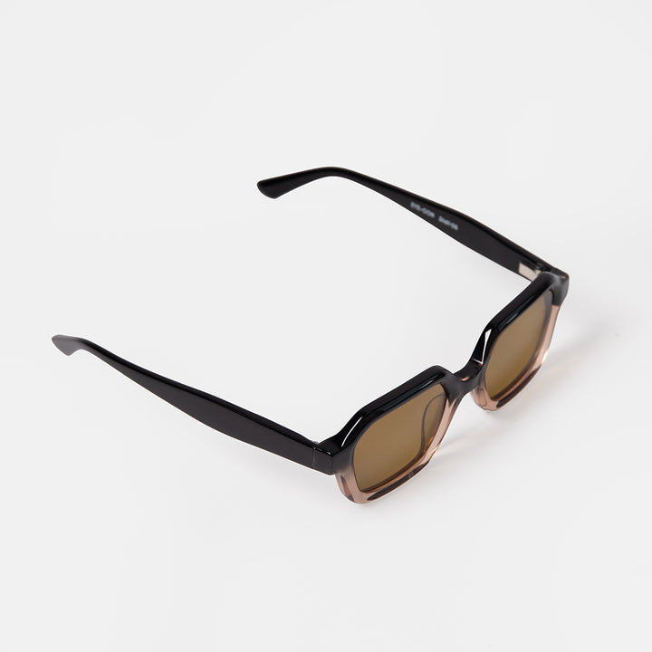 Black sunglasses with brown lenses on a white background