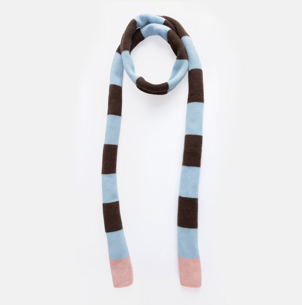 Arctic Blue, Brown & Pink Stripe Organic Cashmere Skinny Scarf