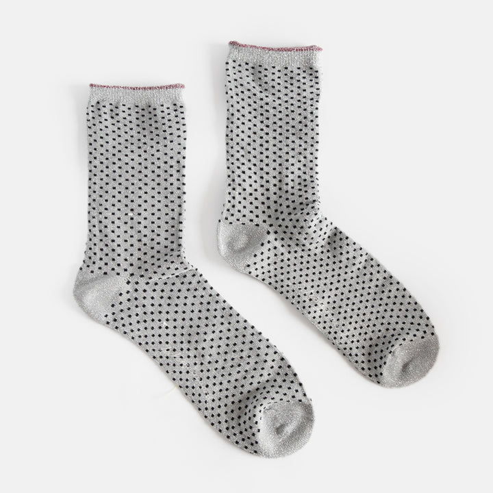 silver with black spots sparkly socks