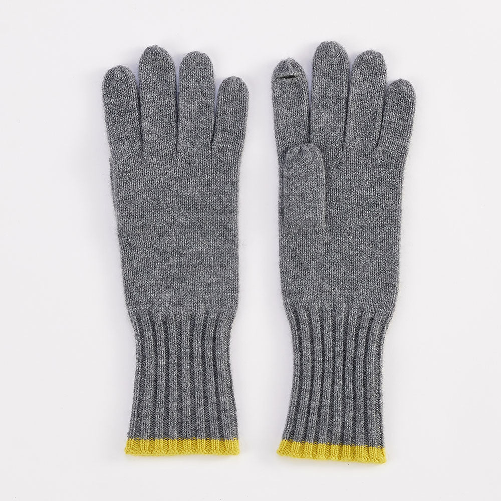 grey and yellow pure cashmere gloves