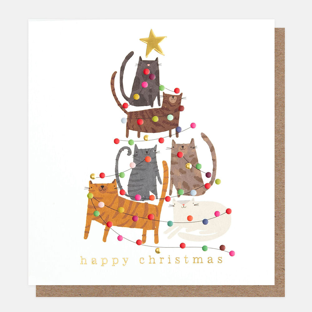 cat tree with lights & star christmas card