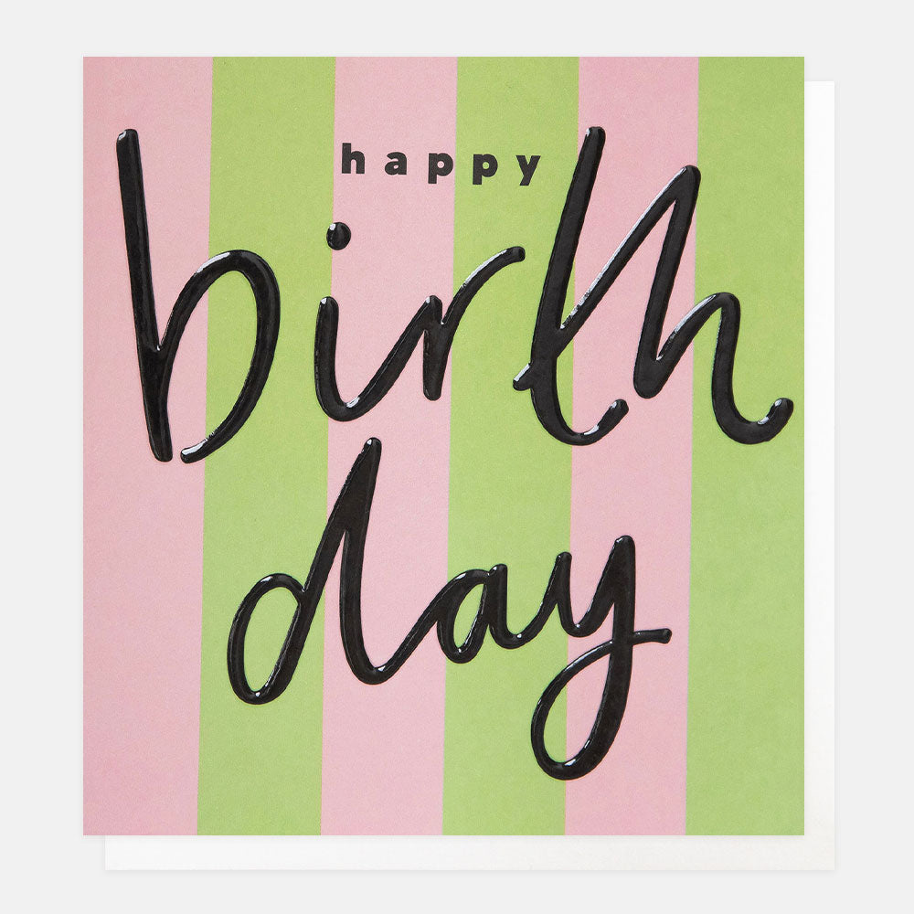 lime green & pale pink block stripe happy birthday card