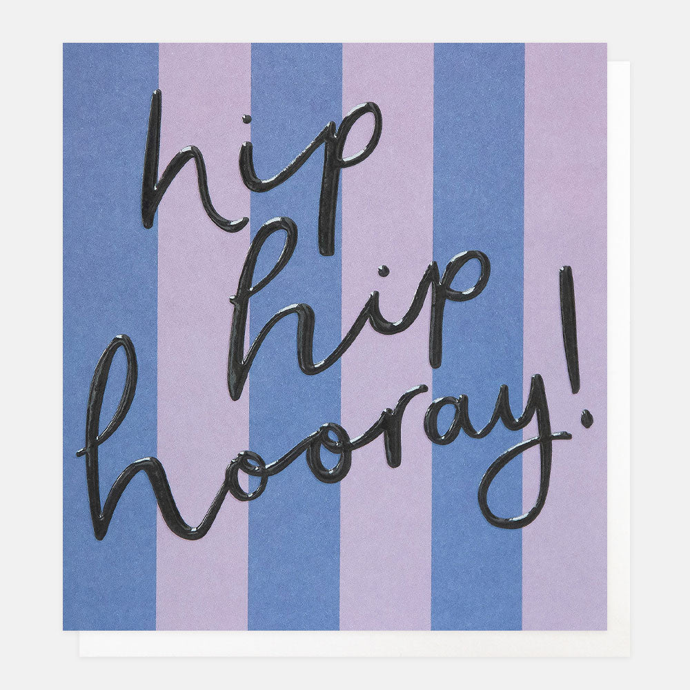 bold blue stripe hip hip hooray card, ideal for birthday or congratulations