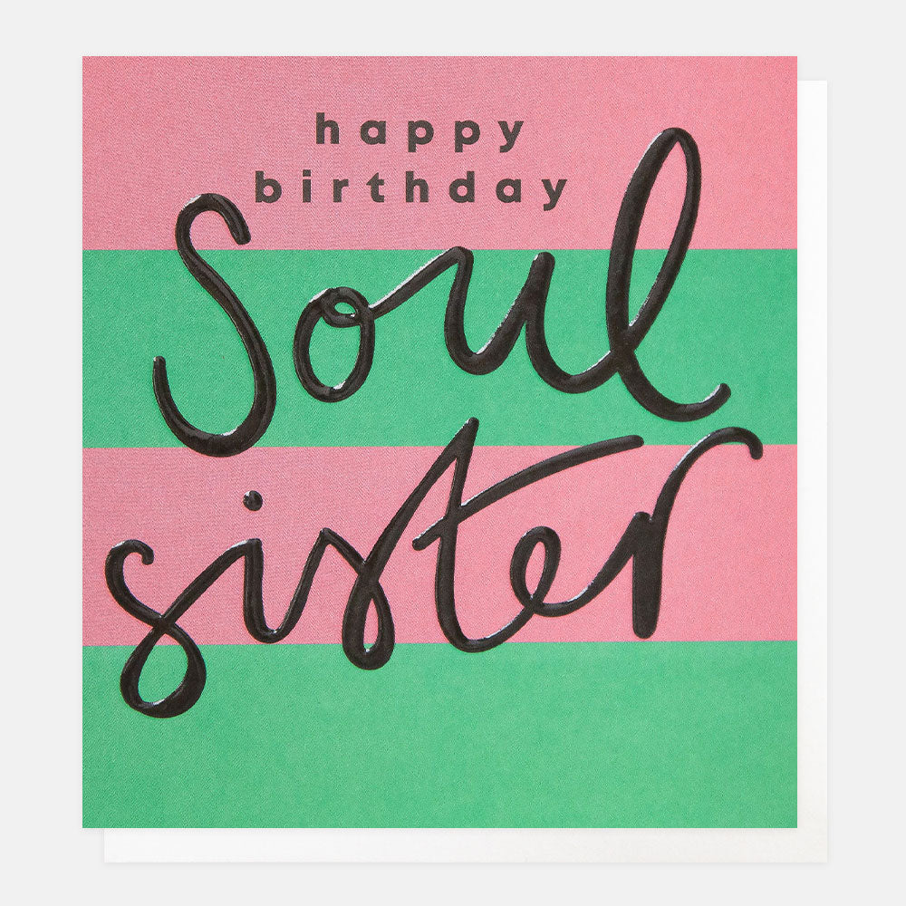 pink & green bold wide stripe happy birthday soul sister card