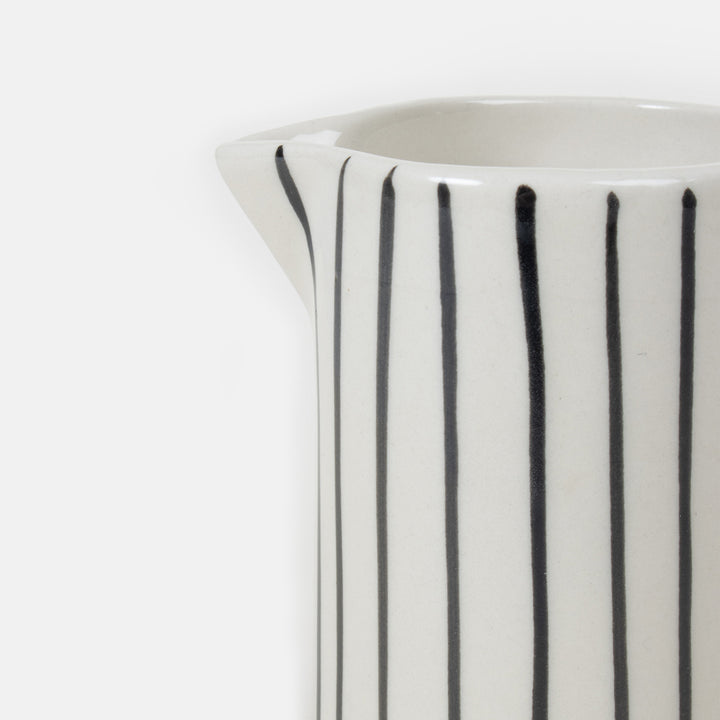 hand painted stoneware black and white monochrome stripe milk jug