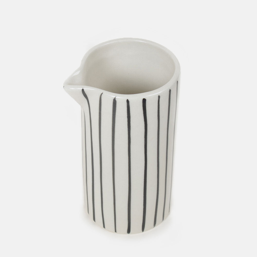 hand painted stoneware black and white monochrome stripe milk jug