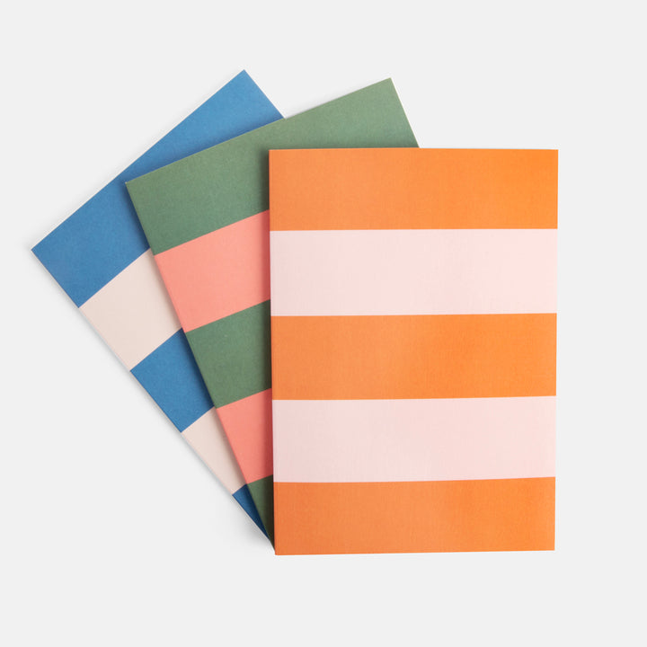 multi coloured stripes set of 3 soft cover notebooks